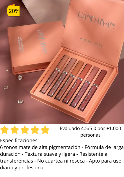 HANDAIYAN Matte Liquid Lipstick ®  Set x6 unidades